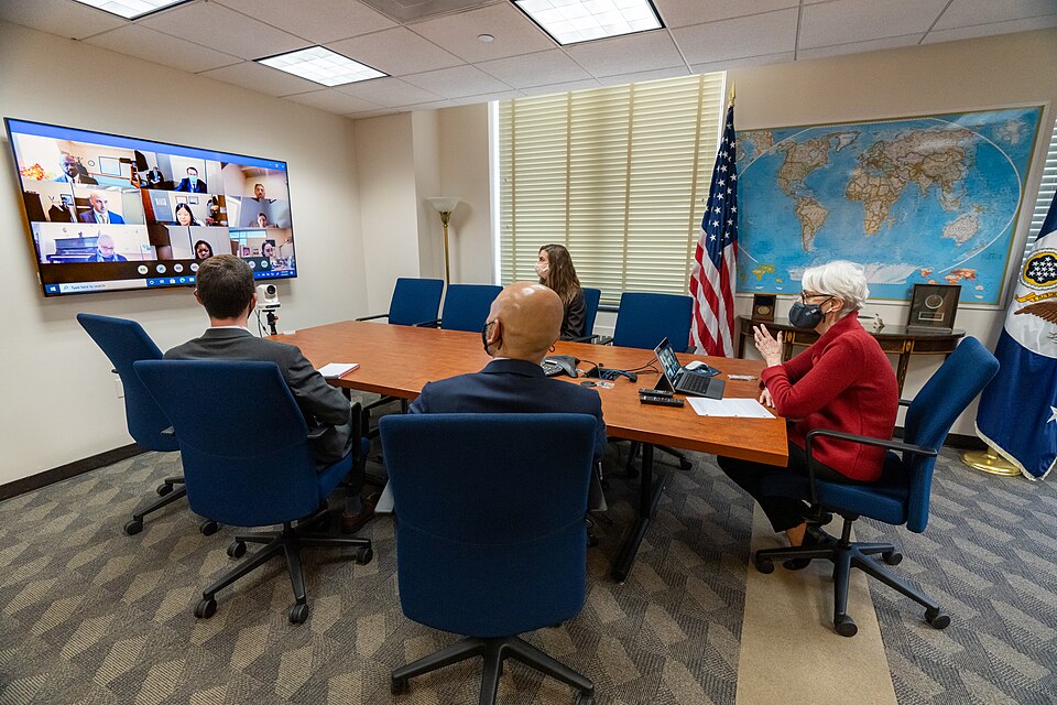 Deputy Secretary of State Wendy R. Sherman joins a virtual meeting with the State Department’s Afgha