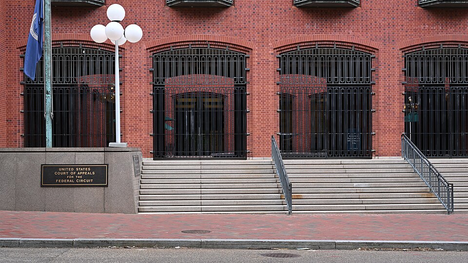 The sign and entrance for the United States Court of Appeals for the Federal Circuit in the Howard T