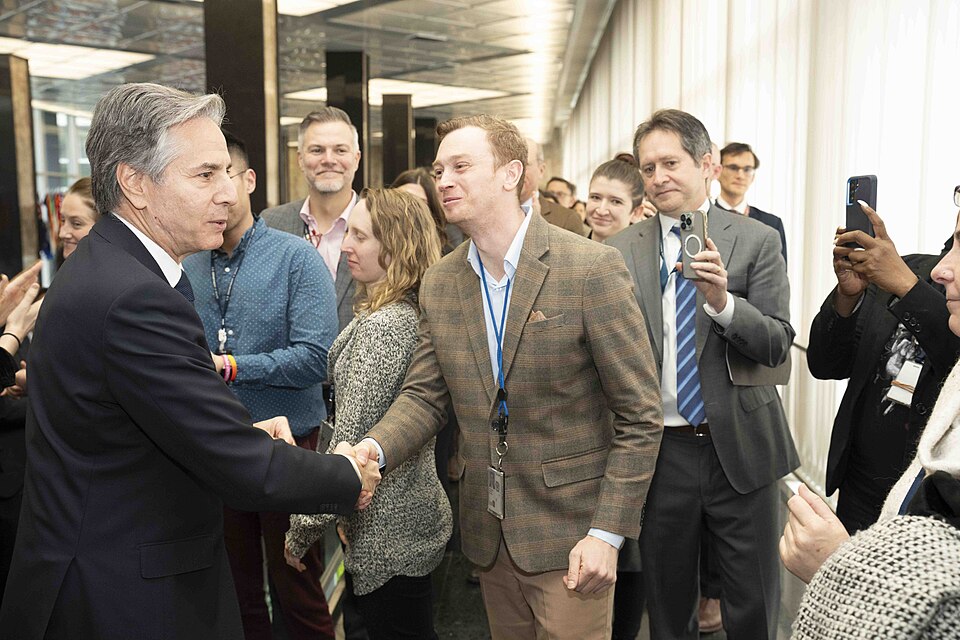 Secretary Antony J. Blinken delivers remarks to employees at the Department of State in Washington, 