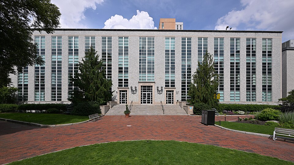 The front of Dodge Hall on the campus of Northeastern University.  324 Huntington Avenue, Boston, Ma