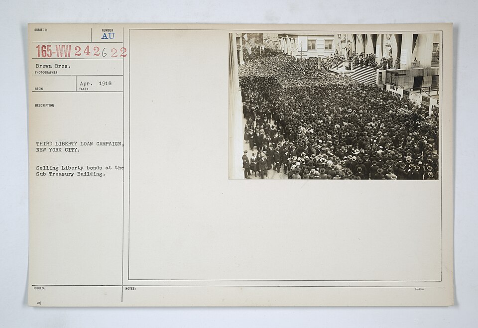 Scope and content:  Original Caption: Third Liberty Loan Campaign, New York City. Selling Liberty bo