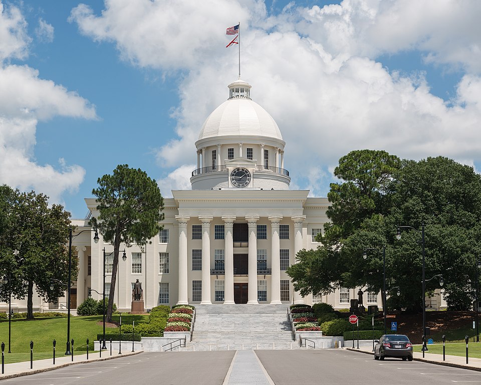 A west view of the Alabama State Capitol, Montgomery, as seen from Dexter Avenue