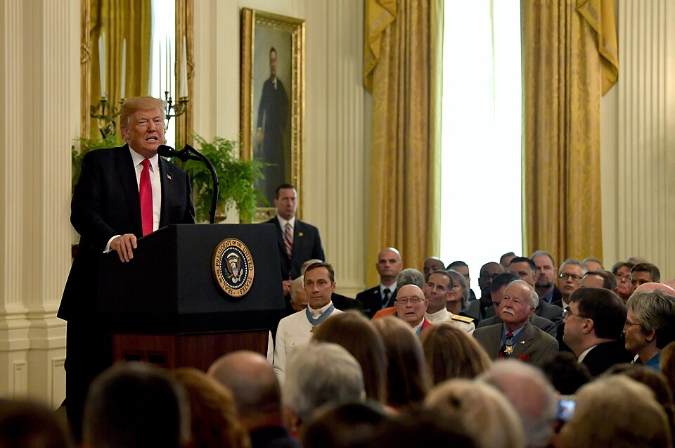 President Donald J. Trump gives his remarks during the Medal of Honor ceremony for then- U.S. Air Fo