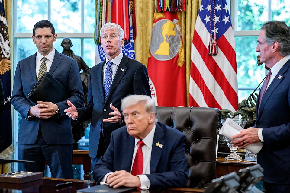 Secretary of Energy Chris Wright answers questions from members of the media after President Donald 