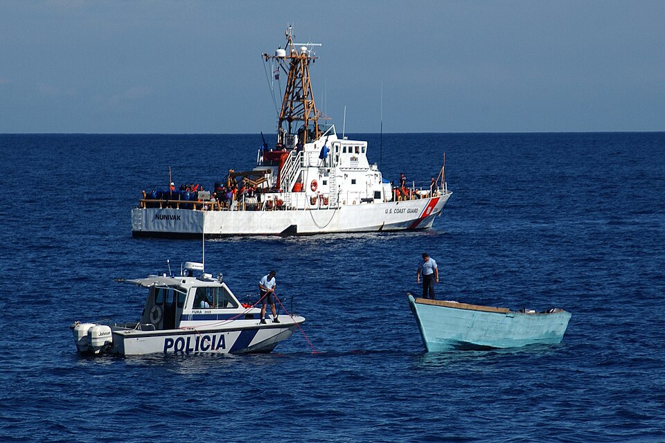 AT SEA--What once held 103 Dominican Republic migrants, this approximately 30-foot yola, or migrant 