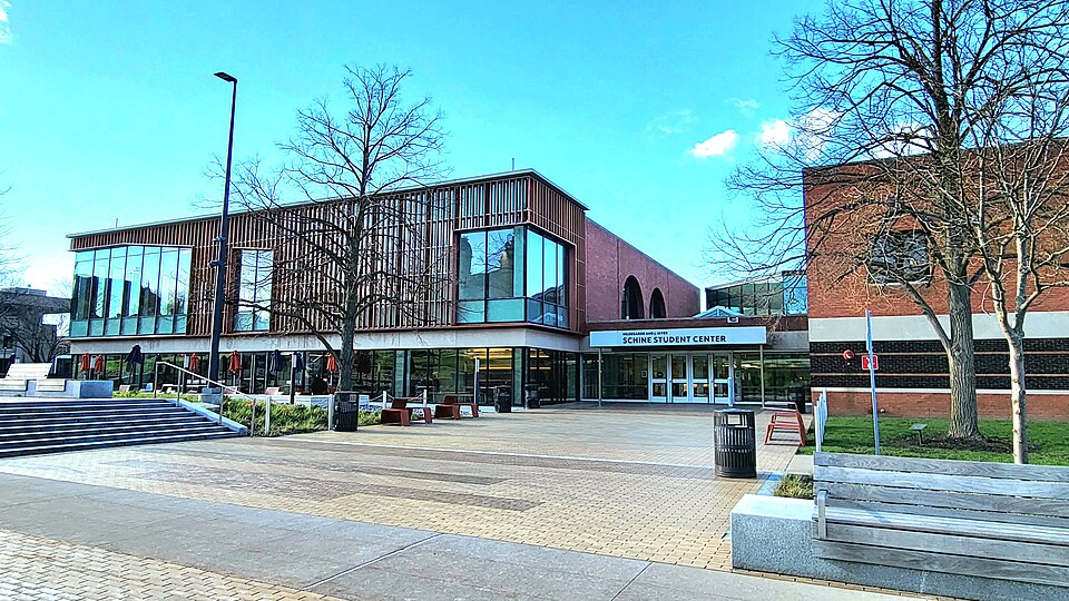 The Schine Student Center serves as a hub for student activity on campus. The building includes the 
