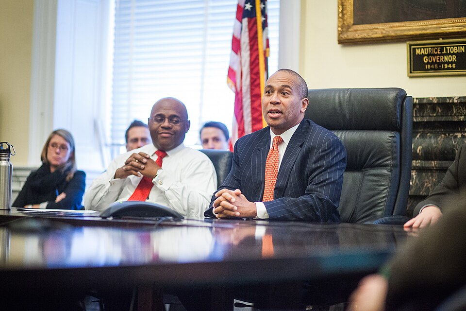 Wednesday, November 7, 2012 - Governor Patrick and his Chief of Staff Mo Cowen talk with Governor’s 