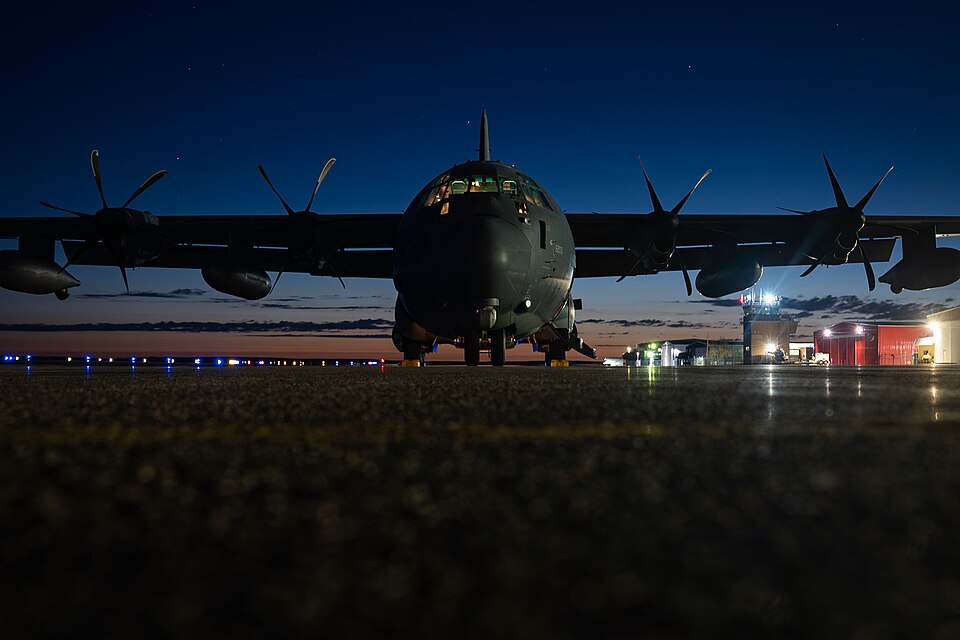 A U.S. Air Force MC-130J Commando II sits at Casper-Natrona County International Airport during Exer