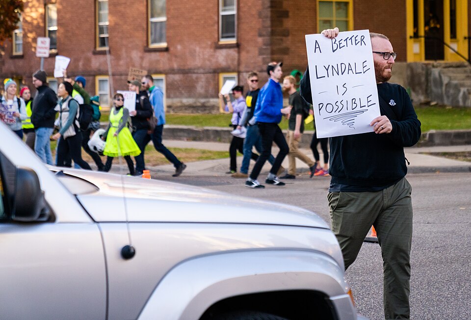 Community members gathered at Lyndale Avenue South and West 25th Street in Minneapolis, Minnesota, n