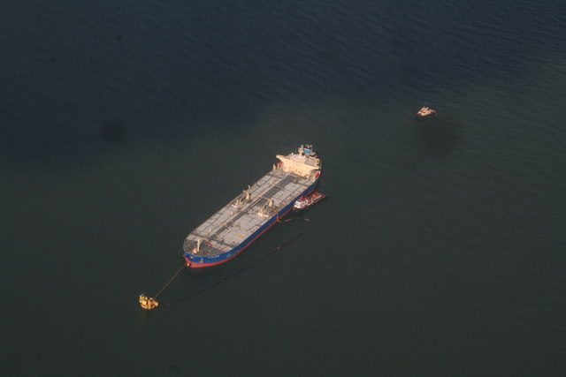 Oil tanker "United Grace" at Tetney Monobuoy. Crude oil arrives by marine tanker to offload at the T