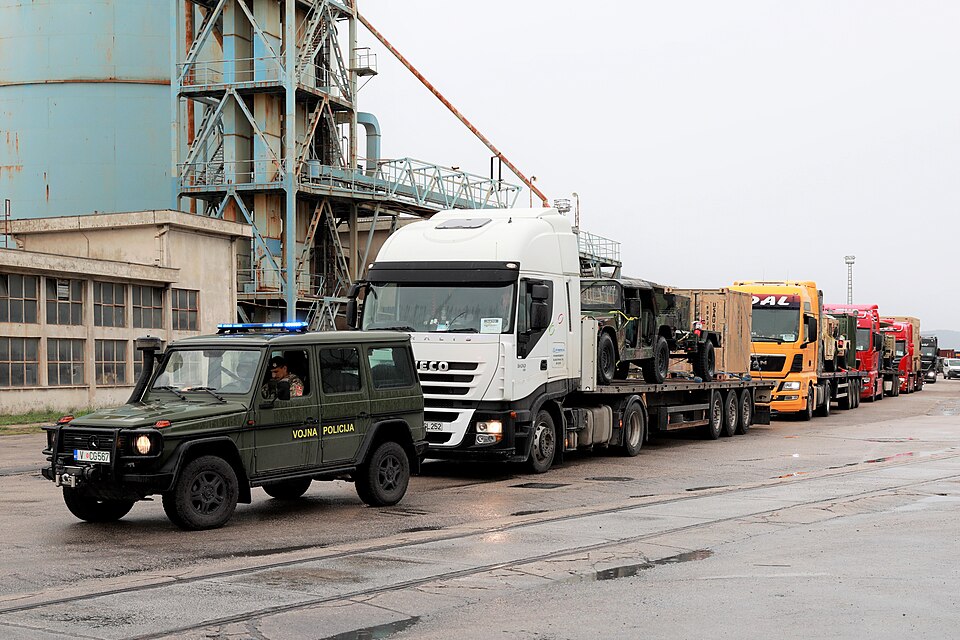 A Montenegro Army Military Police escort prepares to lead a convoy in support of DEFENDER 23 on May,