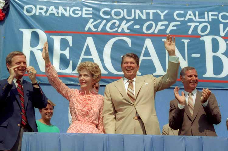 President Reagan and Nancy Reagan on the campaign trail with Governor George Deukmejian and Senator 