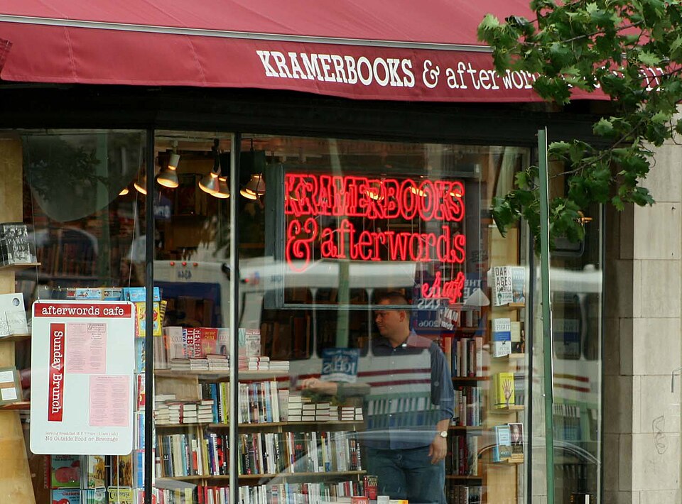 Kramerbooks &amp; Afterwords is an independent bookstore and café in Washington, D.C.'s Dupont Circle neighborhood. It was the first business to be a bookstore/café hybrid. The café, open 24 hours on weekends, serves breakfast, lunch, and dinner, as well as offers a full bar with live music on Wedne